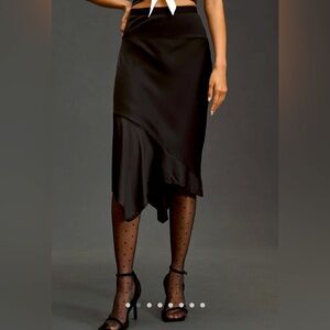 Anthropologie Asymmetrical Satin Slip Skirt Black Small New